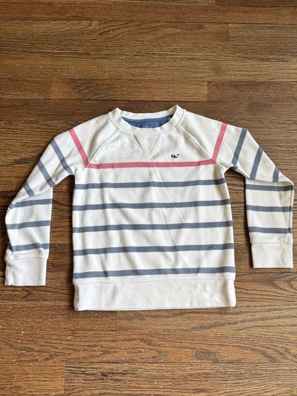 Vineyard Vines White, Navy & Pink Striped Crewneck Sweatshirt